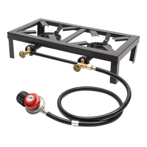 Double Propane Gas Burner Stove Camping BBQ Cooker Cooking With Regulator Hose